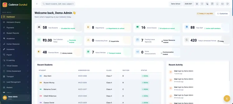 Cadence Gurukul Dashboard